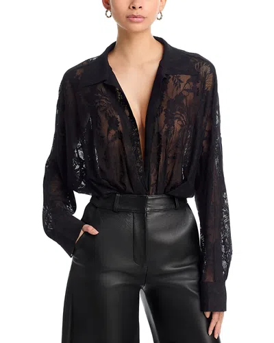 Norma Kamali Lace Super Oversized Boyfriend Shirt Bodysuit