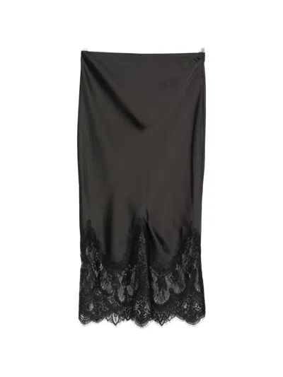 Norma Kamali Lace-trim Midi Skirt In Black