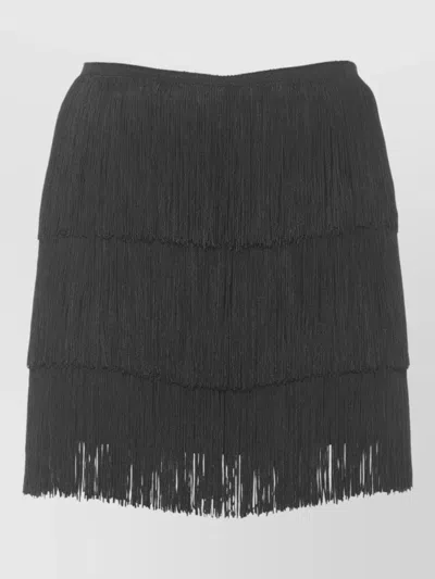 Norma Kamali Layered Mini Skirt Elastic Waist Fringe In Gray