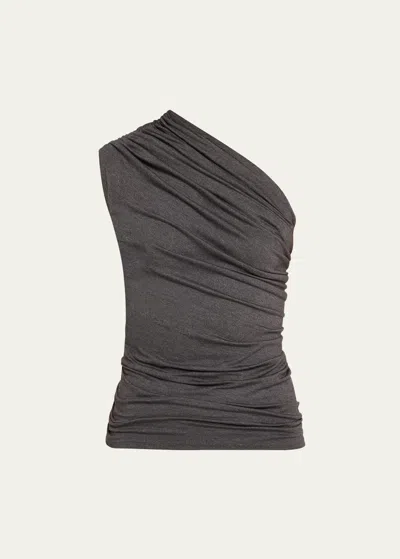 Norma Kamali Lazy Diana Asymmetrical Draped Top In Dark Grey