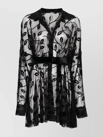 Norma Kamali Leaf Embroidery Mini Dress With Belted Waist In Black