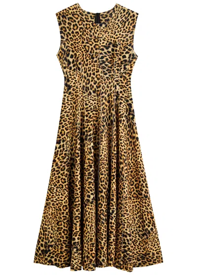 Norma Kamali Leopard-print Stretch-jersey Midi Dress In Brown