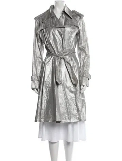 Pre-owned Norma Kamali Linen Trench Coat In Metallic/silver