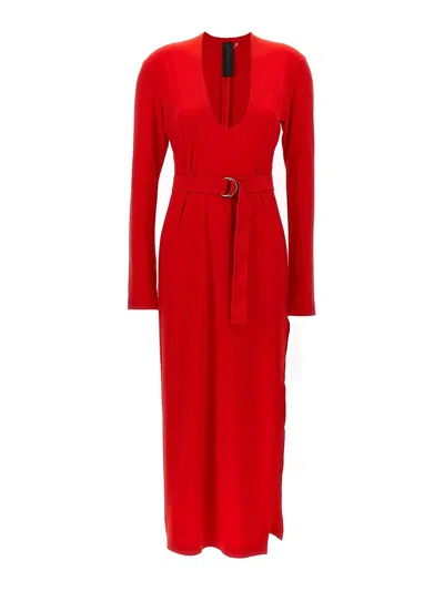 Norma Kamali Long Deep Dress With Round Neckline In Red