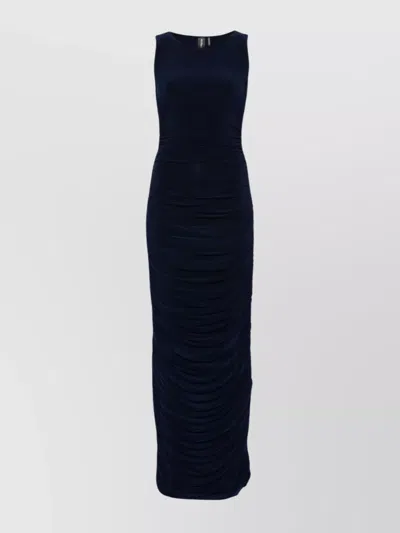 Norma Kamali Long Dress With Boat Neck And Ruched Detailing In Blue