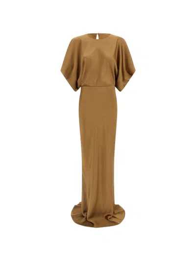 Norma Kamali Long Dress With Draped Sleeves In Brown