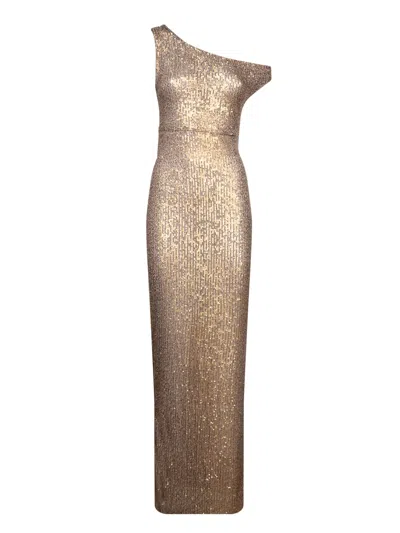 NORMA KAMALI LONG DROP SEQUIN GOLD DRESS