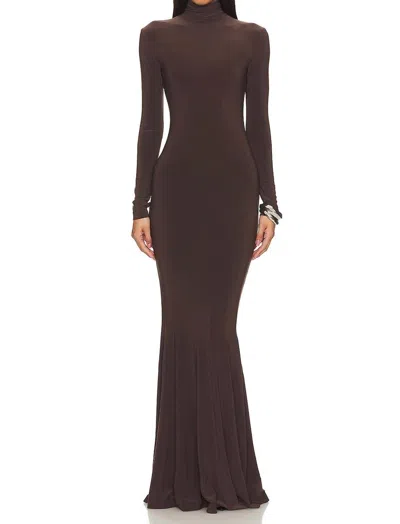 Norma Kamali Long Fishtail Dress In Chocolate Brown In Gray