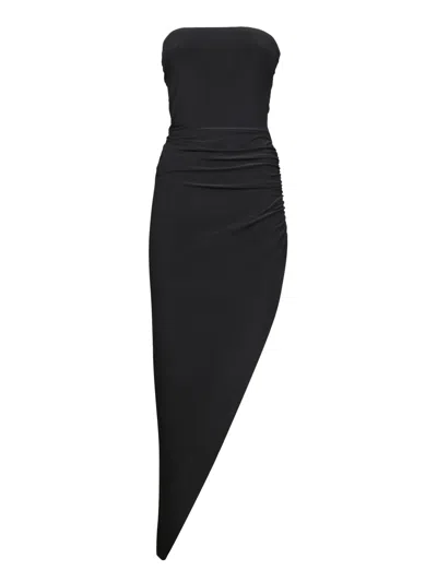 NORMA KAMALI LONG SIDE DRAPE BLACK DRESS