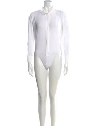 Pre-owned Norma Kamali Long Sleeve Bodysuit In White