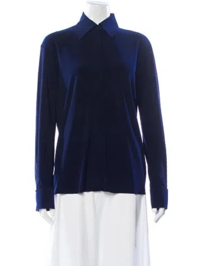 Pre-owned Norma Kamali Long Sleeve Button-up Top In Blue