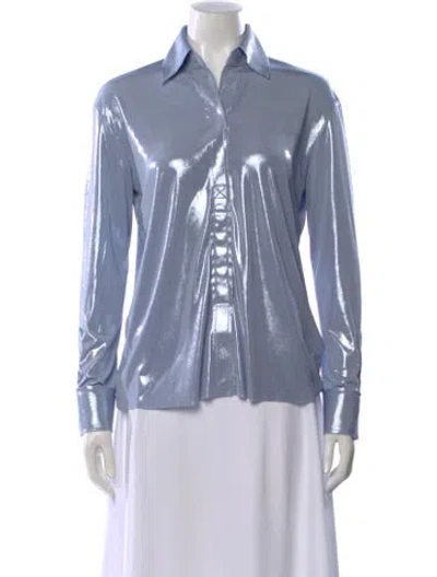 Pre-owned Norma Kamali Long Sleeve Button-up Top In Blue
