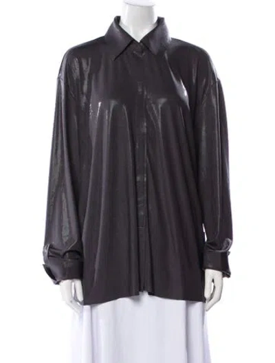 Pre-owned Norma Kamali Long Sleeve Button-up Top W/ Tags In Gray