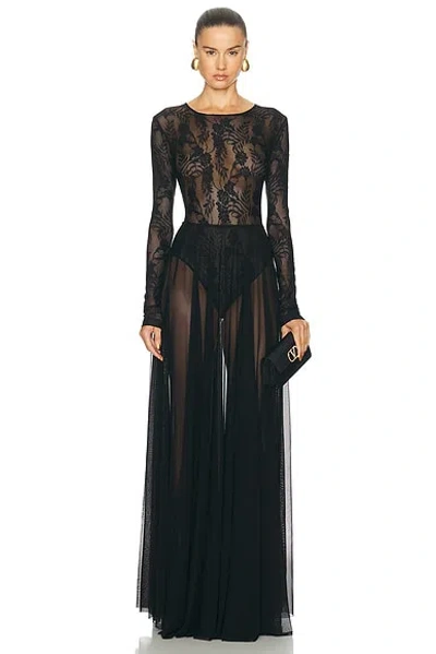 Norma Kamali Long Sleeve Crew Flared Gown In Black
