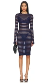 Norma Kamali Semi-sheer Striped Long-sleeve Dress In 纯正海军蓝