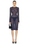 Norma Kamali Semi-sheer Striped Long-sleeve Dress In True Navy
