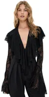Norma Kamali Long Sleeve Deep V Ruffle Bodysuit Black