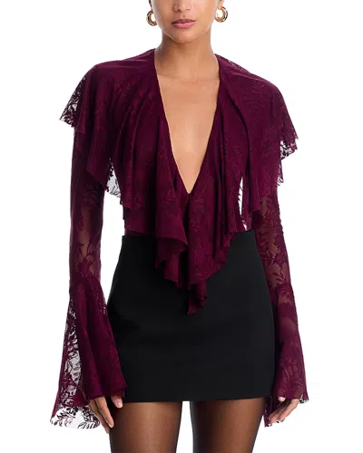Norma Kamali Long Sleeve Deep V Ruffle Bodysuit In Purple