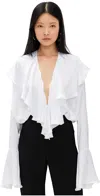 Norma Kamali Long Sleeve Deep V Ruffle Bodysuit Snow White In Snow White