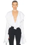 Norma Kamali Long Sleeve Deep V Ruffle Bodysuit Snow White In Snow White