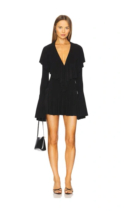 Norma Kamali Long Sleeve Deep V Ruffle Mini Dress In Black