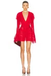 Norma Kamali Long Sleeve Deep V Ruffle Mini Dress Dresses Red