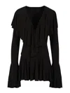 Norma Kamali Long Sleeve Deep V Ruffle Mini Dress Dresses Black In Black