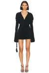 Norma Kamali Long Sleeve Deep V Ruffle Mini Dress In Black