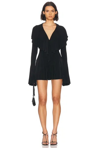 NORMA KAMALI LONG SLEEVE DEEP V RUFFLE MINI DRESS