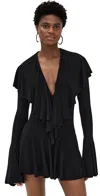 Norma Kamali Long Sleeve Deep V Ruffle Mini Dress Dresses Black In Black