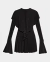 Norma Kamali Long Sleeve Deep V Ruffle Mini Dress Dresses Black In Black