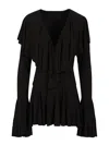 Norma Kamali Long Sleeve Deep V Ruffle Mini Dress Dresses Black In Black