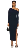 Norma Kamali Long Sleeve Drop Shoulder Side Slit Gown In Navy