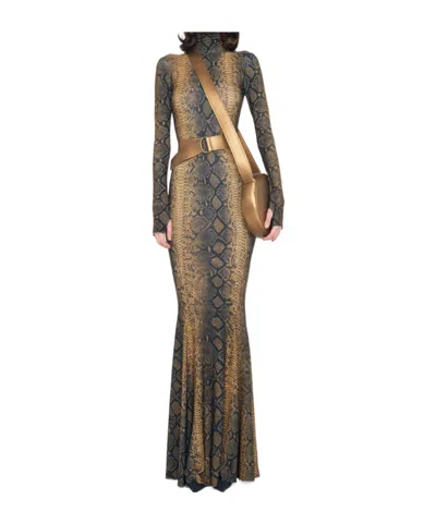 Norma Kamali Long Sleeve Fishtail Dress Group In Brown