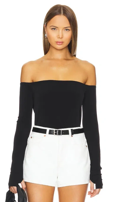 Norma Kamali Long Sleeve Off Shoulder Top In Black