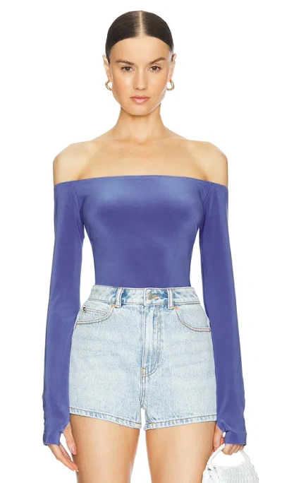 Norma Kamali Long Sleeve Off Shoulder Top In Blue