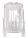 Norma Kamali Long Sleeve Sequined Blouse In White
