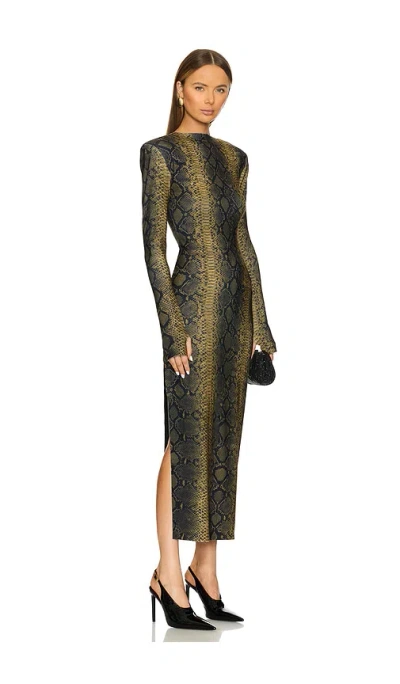 NORMA KAMALI LONG SLEEVE SHOULDER PAD SIDE SLIT GOWN