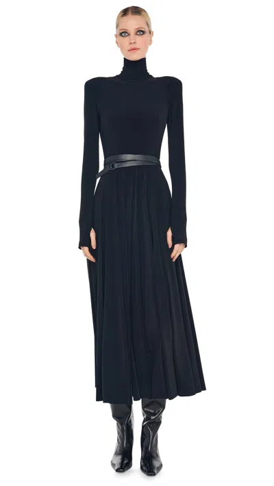 Pre-owned Norma Kamali Long Sleeve Shoulder Pad Turtleneck Fla Dress () In Black