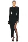 Norma Kamali Long Sleeve Shoulder Pad V Neck Side Drape Gown In Black