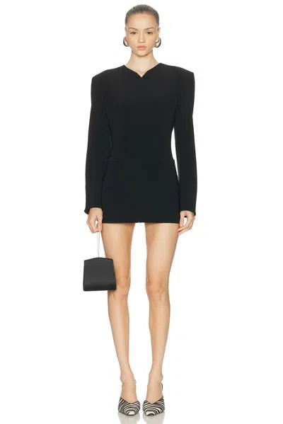 Norma Kamali Long Sleeve Shoulder Pad V Neck Zip Front Jacket In Black