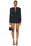 Norma Kamali Long Sleeve Shoulder Pad V Neck Zip Front Jacket In Black