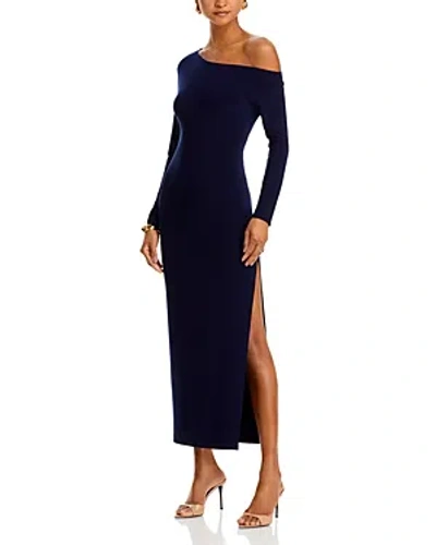 Norma Kamali Long Sleeve Side Slit Gown In Blue