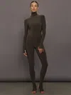 Norma Kamali Long Sleeve Slim Fit Turtle Catsuit W/footie In Brown