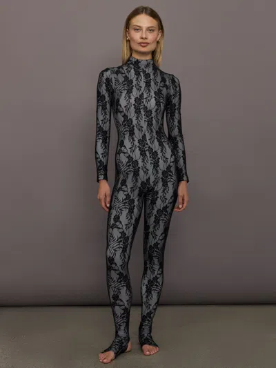 NORMA KAMALI LONG SLEEVE SLIM FIT TURTLE CATSUIT WITH FOOTIE