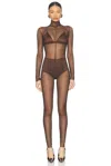 Norma Kamali Long Sleeve Slim Fit Turtleneck Catsuit In Espresso