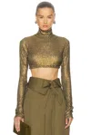 Norma Kamali Long Sleeve Slim Fit Turtleneck Cropped Top In Green