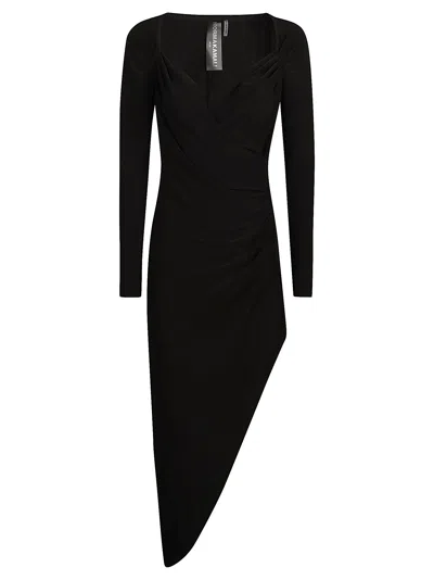 Norma Kamali Long Sleeve Sweetheart Side Drape Dress In Black