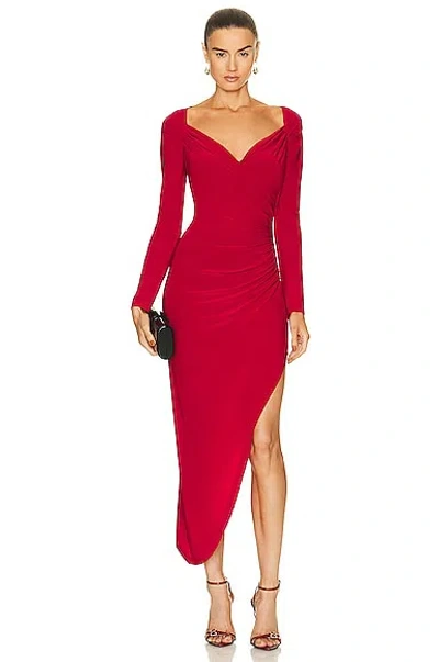 Norma Kamali Long Sleeve Sweetheart Side Drape Gown In Red