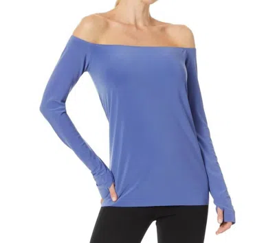 Norma Kamali Long Sleeve Thumb Hole Off-shoulder Top In Military Blue